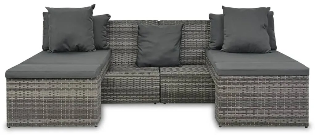 4-részes szürke polyrattan kerti bútorszett párnákkal