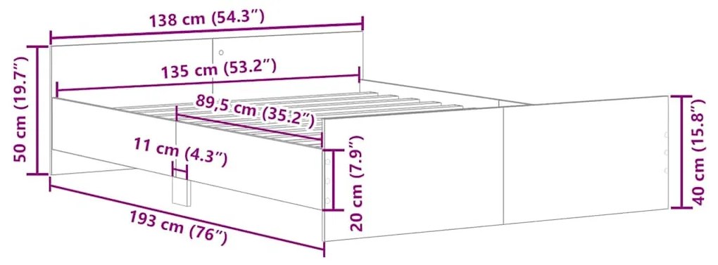antik fa szerelt fa ágykeret matrac nélkül 135x190 cm