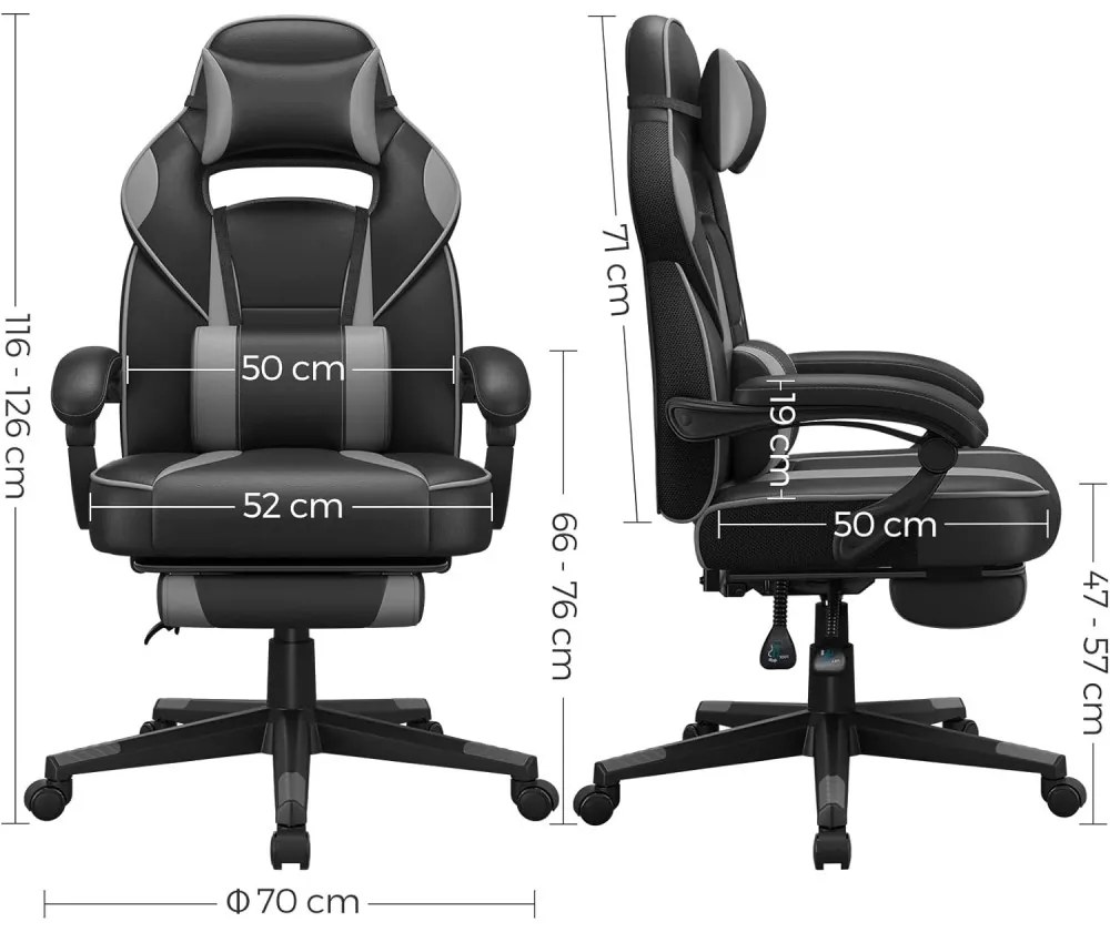Irodai szék, gamer szék műbőr, fekete, szürke