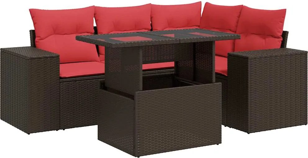 vidaXL 5 részes barna polyrattan akácfa kerti ülőgarnitúra párnával