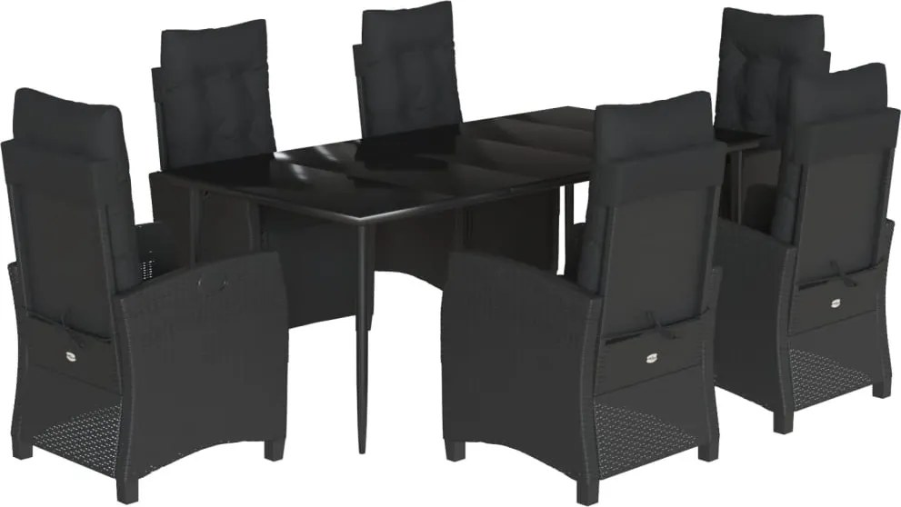 vidaXL 7 részes fekete polyrattan kerti étkezőgarnitúra párnával