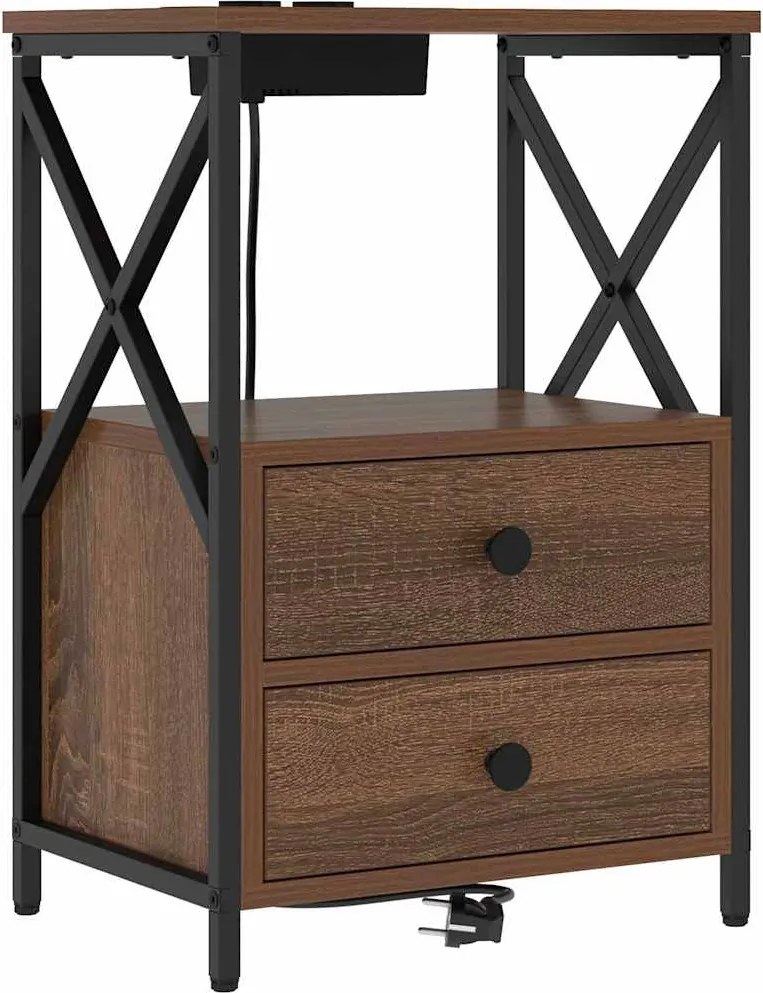 vidaXL Éjjeliszekrény fiókkal Barna Tölgy 40 x 31 x 60 cm Faanyag
