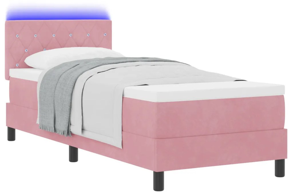 Boxspring Ágy Mattal és LED Rózsaszín 80x200 cm Bársonyos