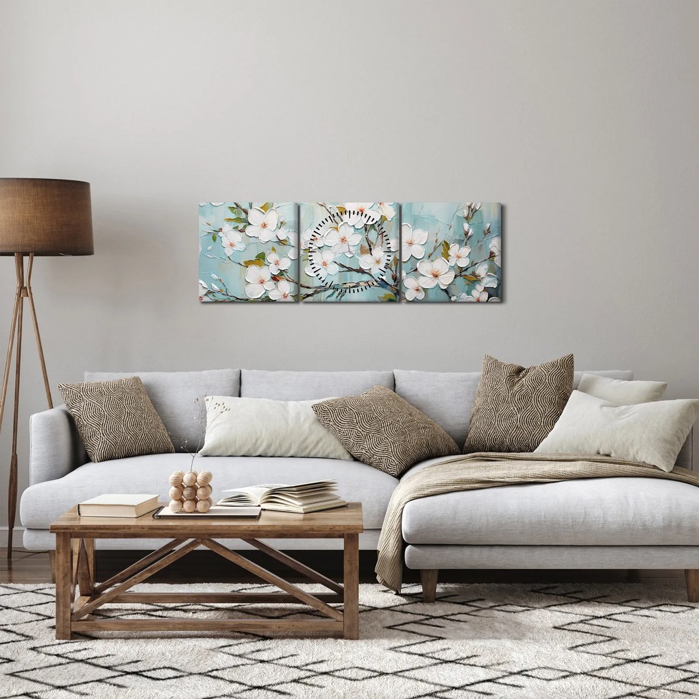 Kép - Festés, virágzó faágak (órával) (90x30 cm)