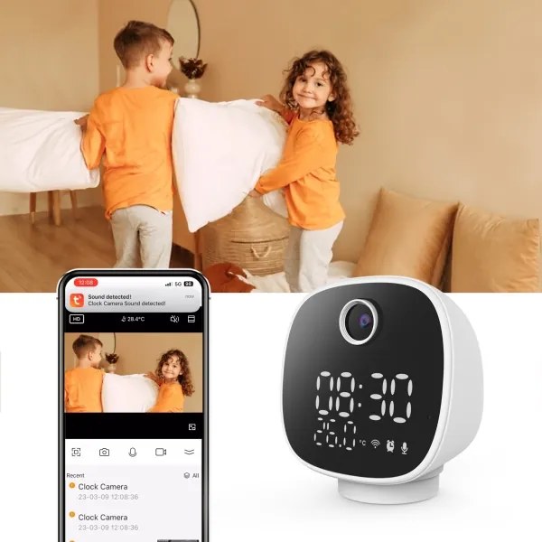 Solight 1D81- Okos kamera hőmérővel, ébresztőórával és LED lámpával 1296p Wi-Fi Tuya IP65