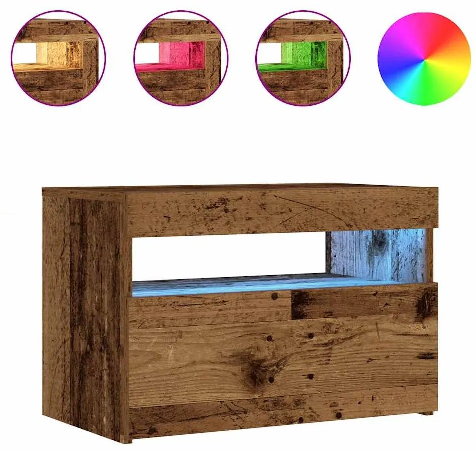 Éjjeliszekrény LED fényekkel régi fa 60x35x40 cm gépelt fa
