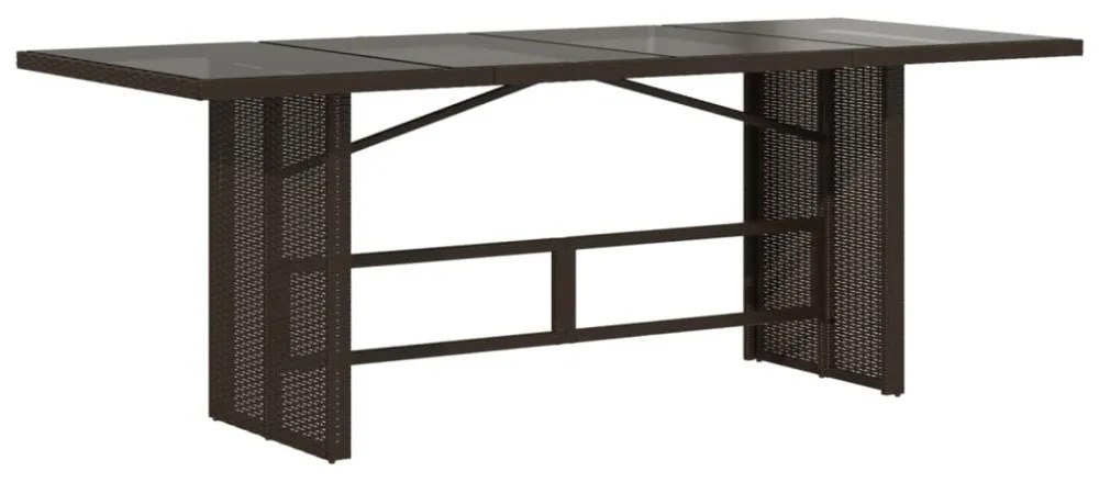 barna polyrattan üveglapos kerti asztal 190 x 80 x 74 cm