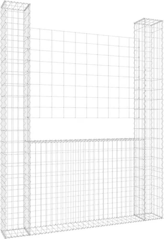 vidaXL U-alakú vas gabionkosár 2 oszloppal 140 x 20 x 200 cm