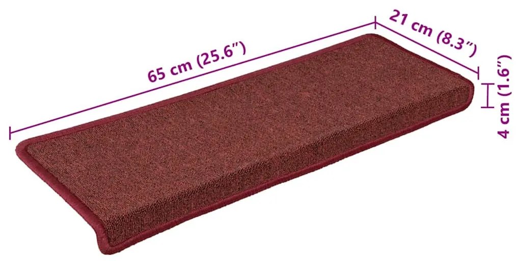 30 db lépcsőszőnyeg 65 x 21 x 4 cm bordó téglalap alakú széllel
