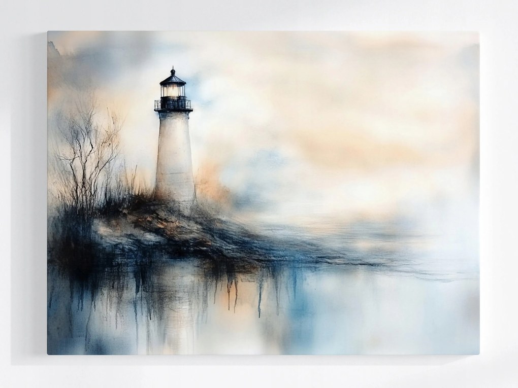 Poszter Tájkép Víz Part Tenger Világítótorony Köd 100x75