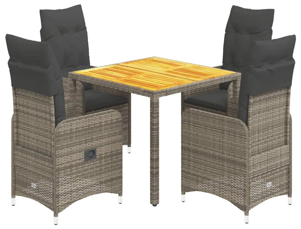 5 részes szürke polyrattan kerti bisztrógarnitúra párnákkal