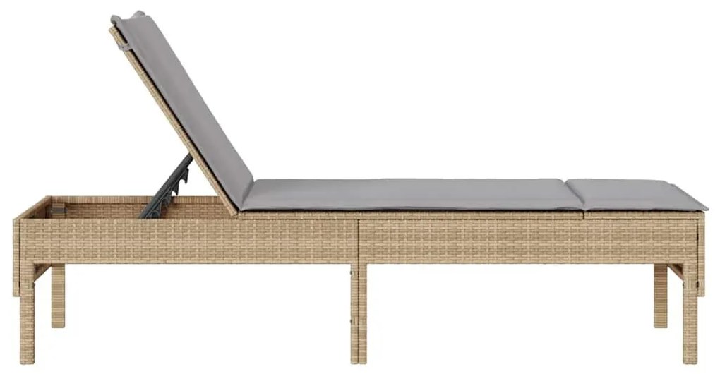 bézs polyrattan napozóágy párnával 55x200x44 cm
