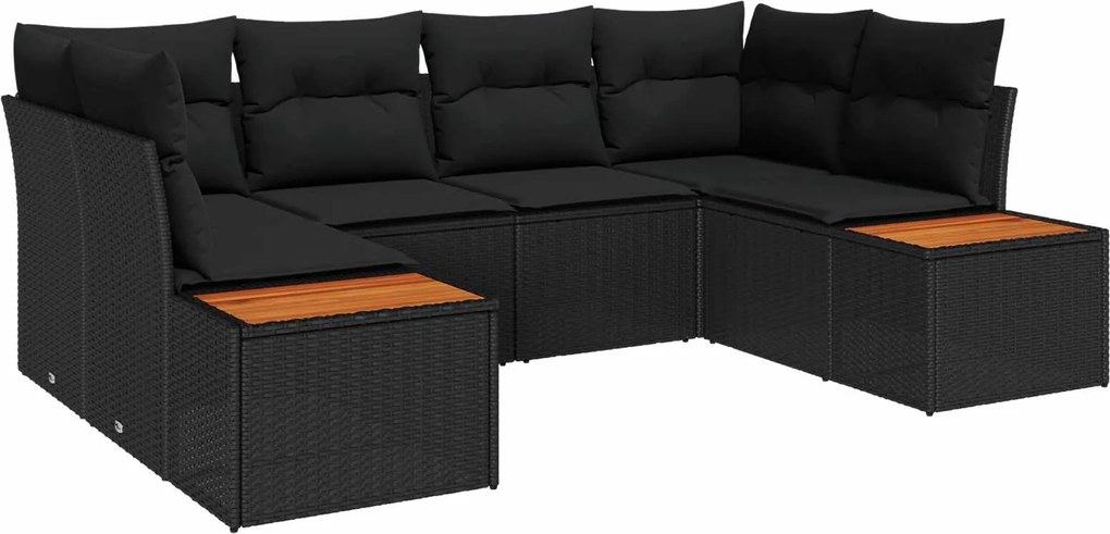 vidaXL Kerti Kanapé Szett párnával tárolóval 6 pcs Fekete Polyrattan