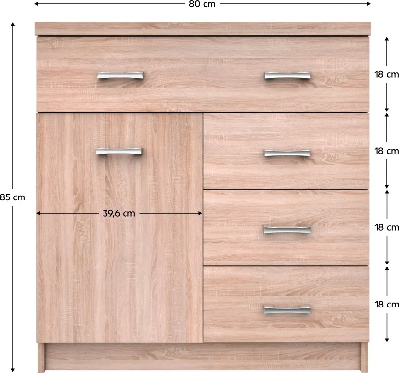 Komód 1D4S, sonoma tölgy, TOPTY TYP 20