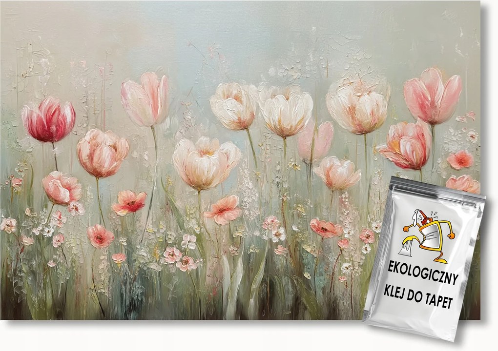 Fotótapéta Flizelina Kert Rét Virágágyás Tavasz Virágok Tulipánok 200x140 ragasztó