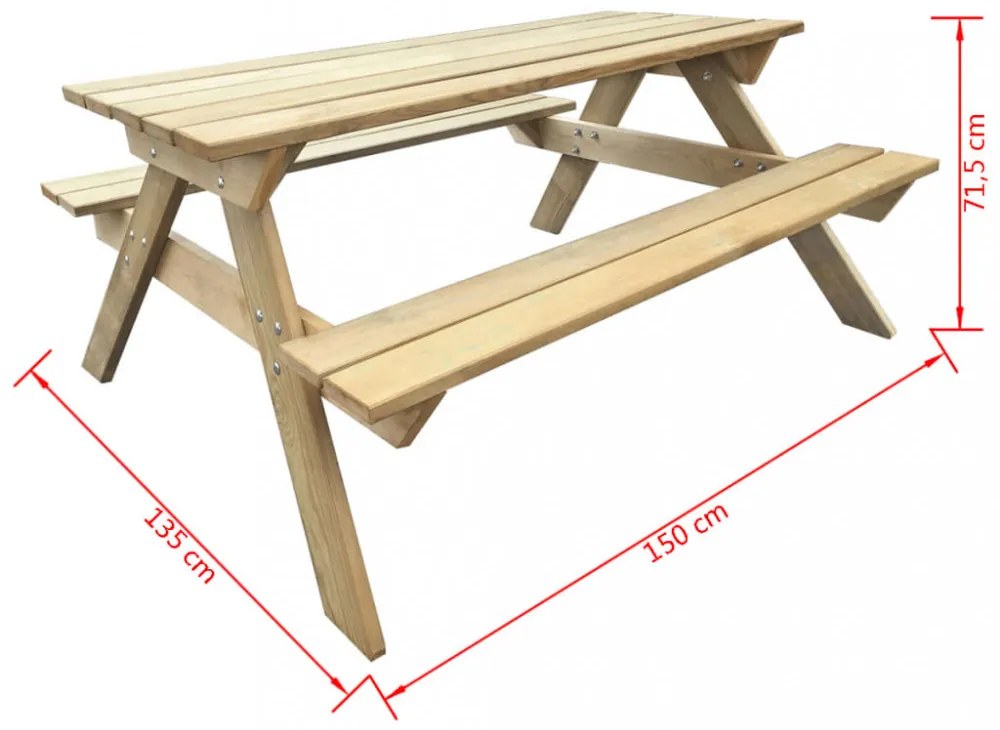 fa piknik asztal 150 x 135 x 71,5 cm