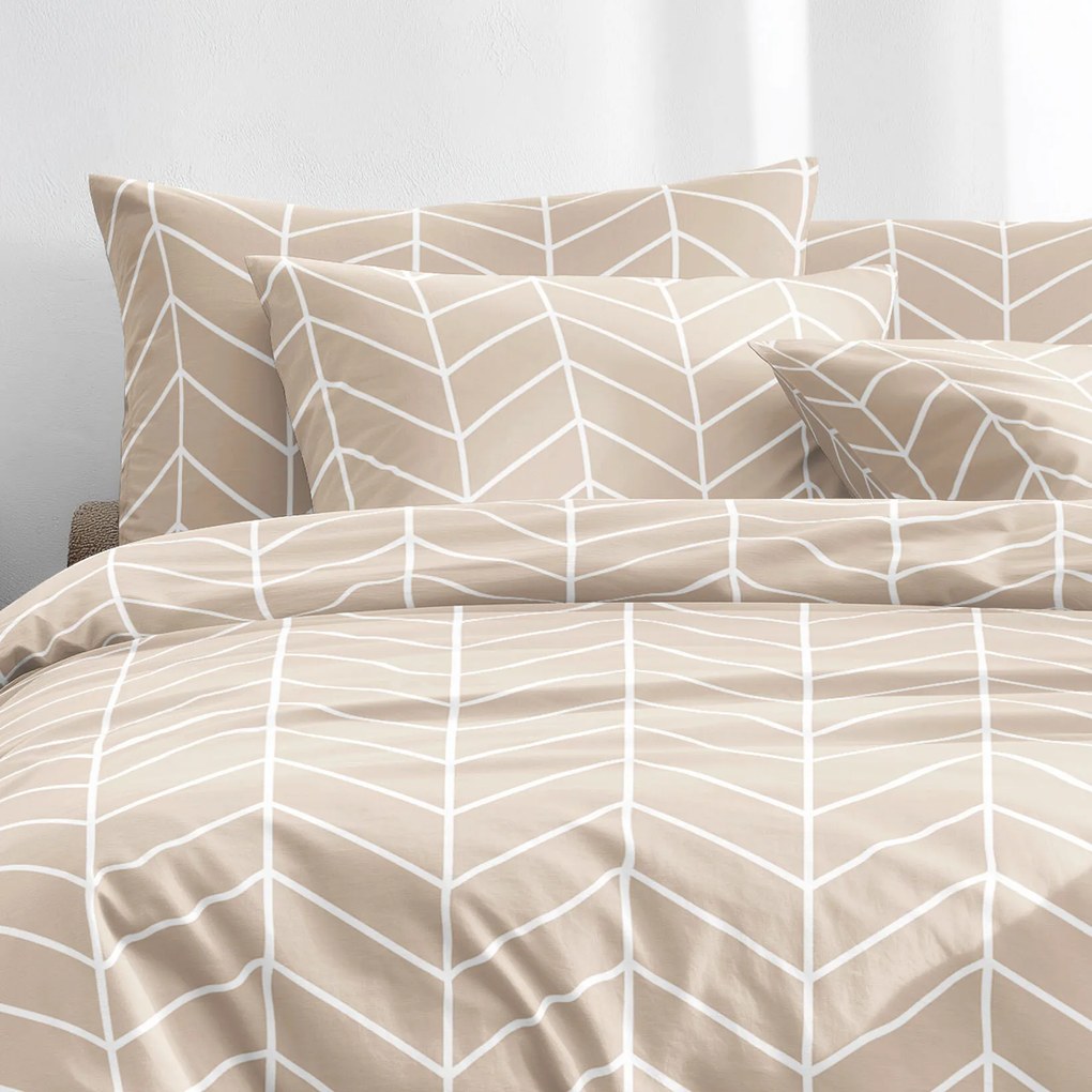 Goldea pamut ágyneműhuzat - fehér cikkcakk bézsen 140 x 200 és 70 x 90 cm