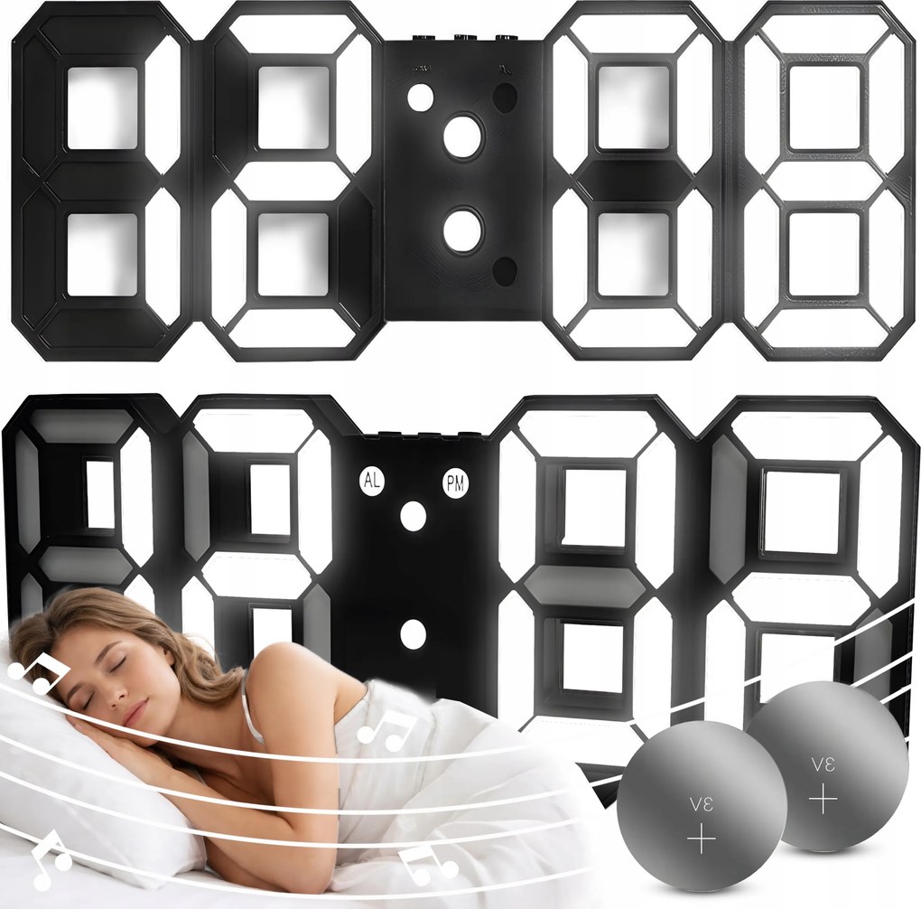 Elektronikus Óra Led Kijelző Ébresztőóra Hőmérő Riasztás Dátum Fekete