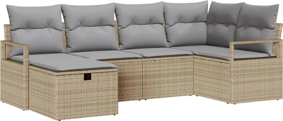 vidaXL Kerti Kanapé Szett párnával tárolóval 6 pcs Bézs polirattan