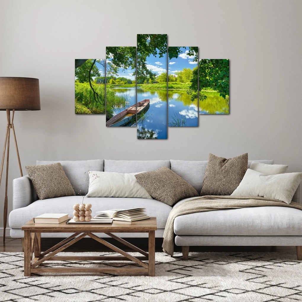 Egy nyári folyó képe hajóval (150x105 cm)