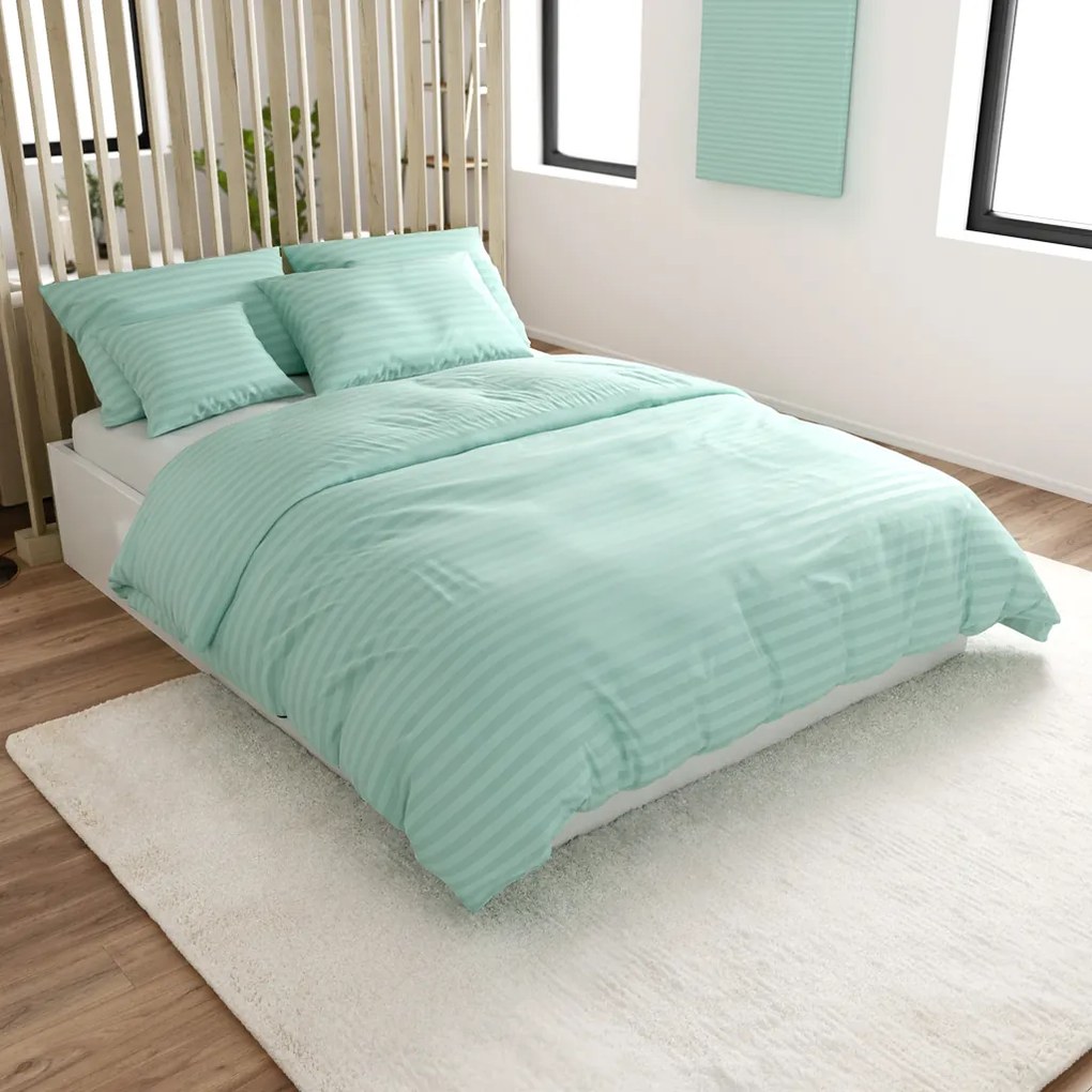 JASMINE mikroszálas szállodai ágyneműhuzat, mentol – 2 cm-es csíkos, szállodai zsebes Ágyneműhuzat mérete: 2 db 70 x 90 cm | 200 x 220 cm