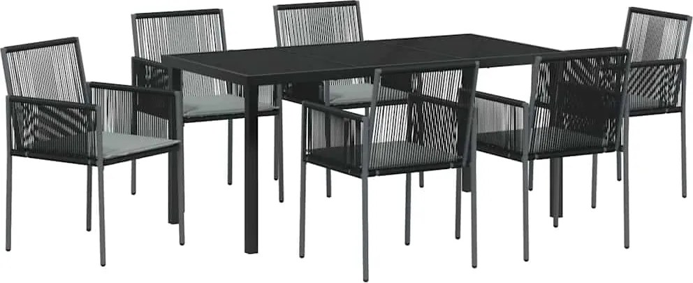 vidaXL Kert étkező szett 7 pcs Fekete PE Rattan