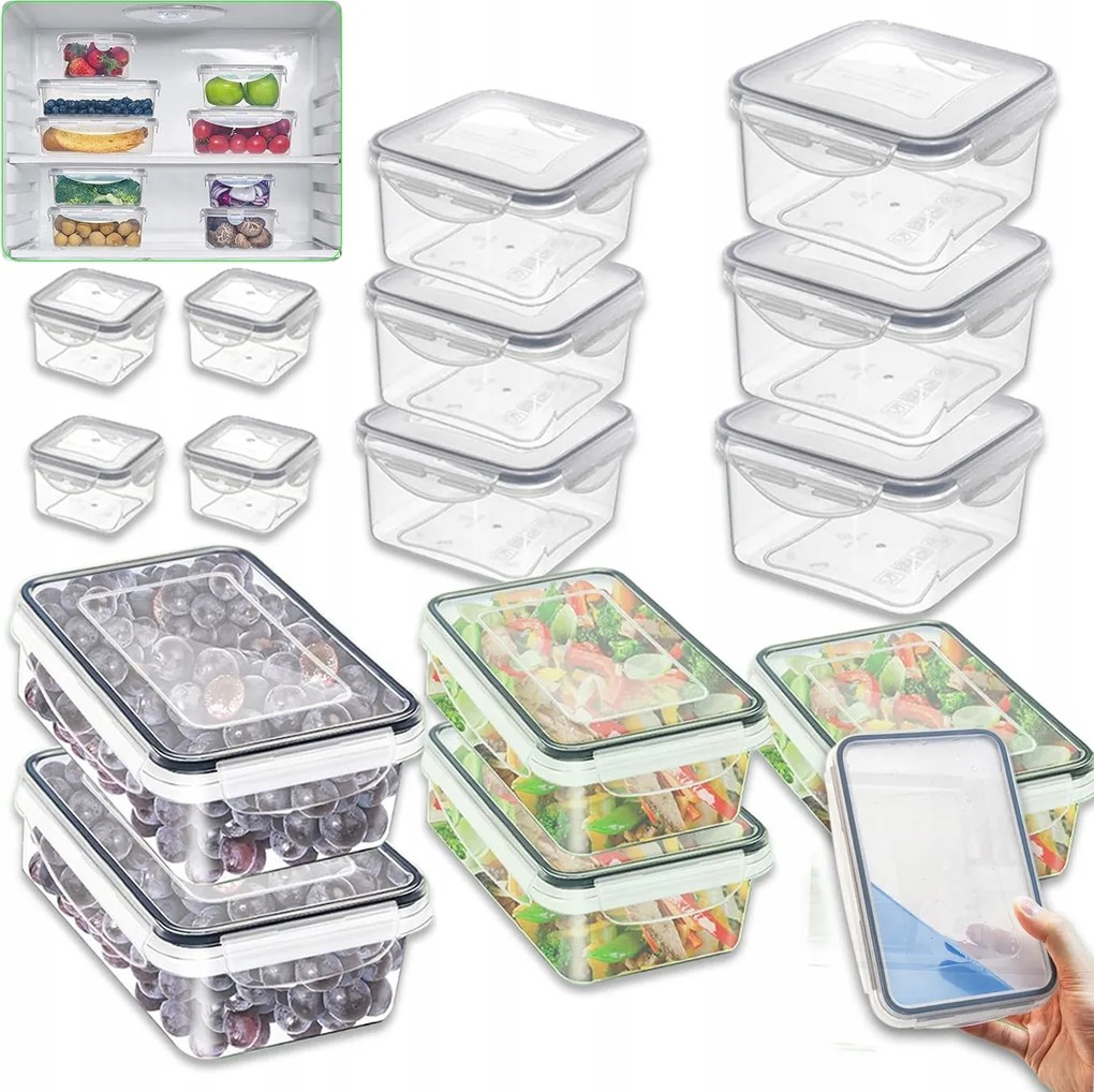 Ételtároló doboz szett Fedéllel Műanyag Konyhai 15 db-os