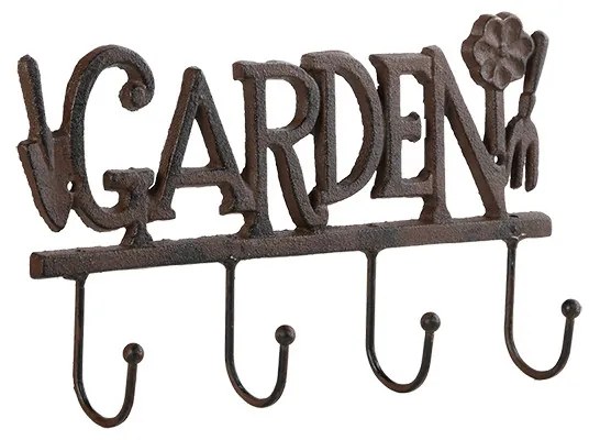Garden feliratos öntöttvas akasztó, 4 fogassal, 30 cm