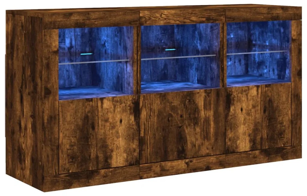 füstös tölgy színű tálalószekrény LED-ekkel 123 x 37 x 67 cm