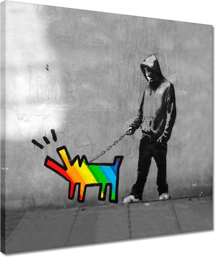 Vászonkép 40x40 Banksy Szivárvány kutyus