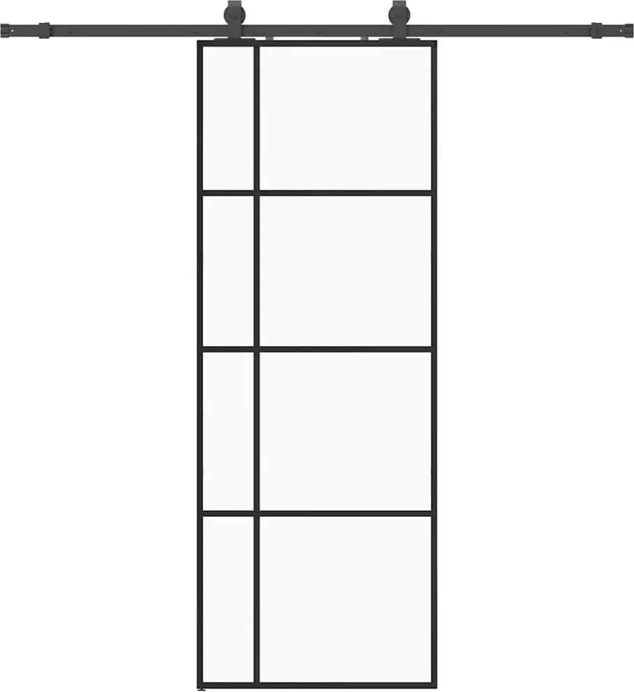 vidaXL fekete ESG üveg tolóajtó fémszerelvény-szettel 76x205 cm