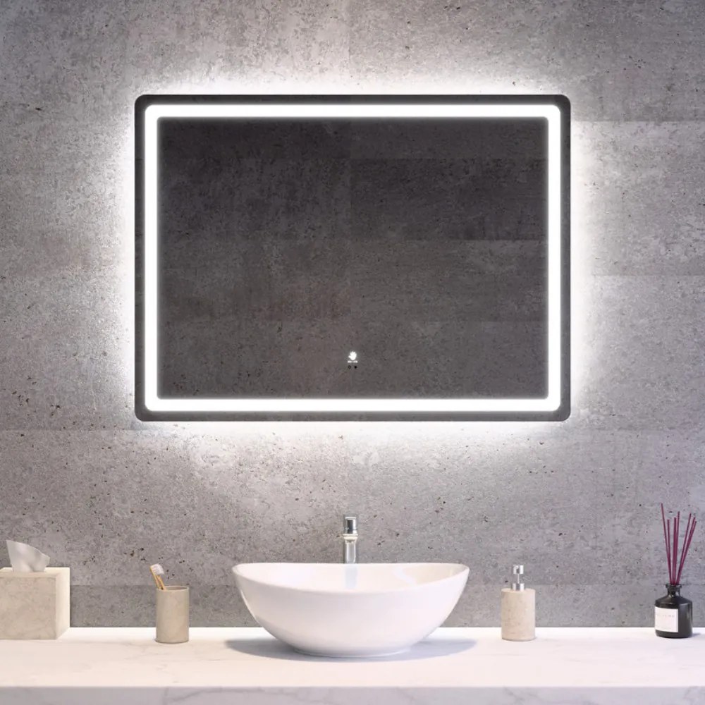 Fekvő fürdőszobai LED tükör 80x60cm | Gesztusvezérlés - Páramentesítő - Fényerő és színhőmérséklet szabályozás | Welland Type20H