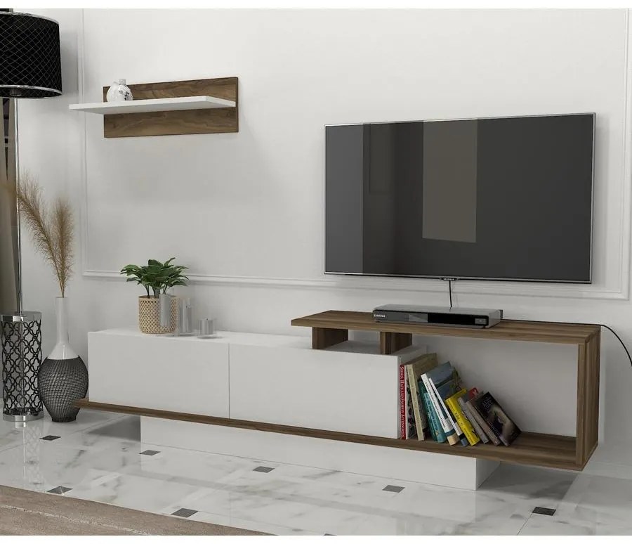 TV szekrény Asos - Fehér, Diós