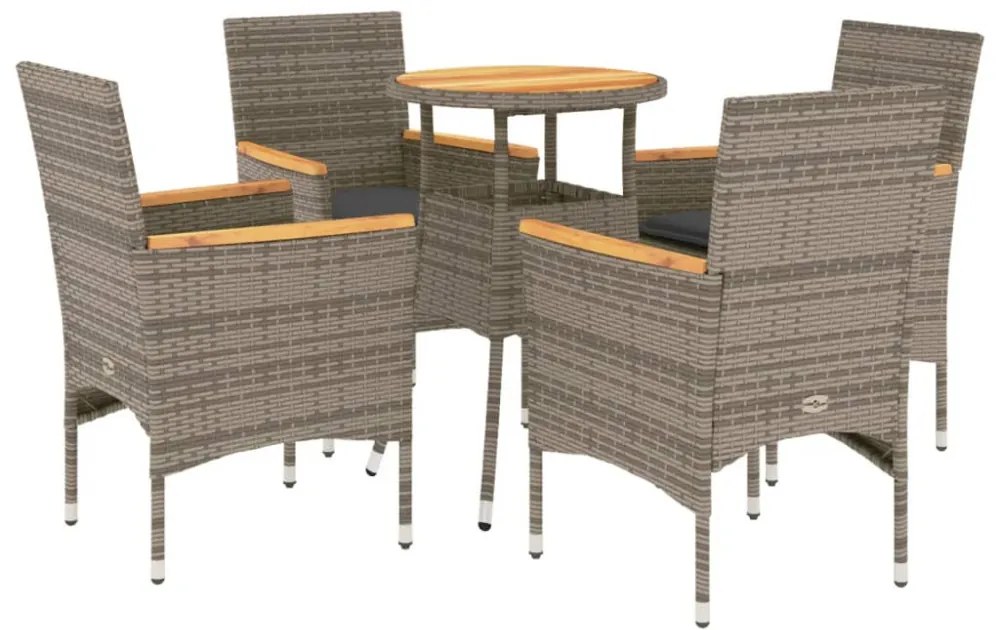 vidaXL 5részes szürke polyrattan/akácfa kerti étkezőgarnitúra párnával