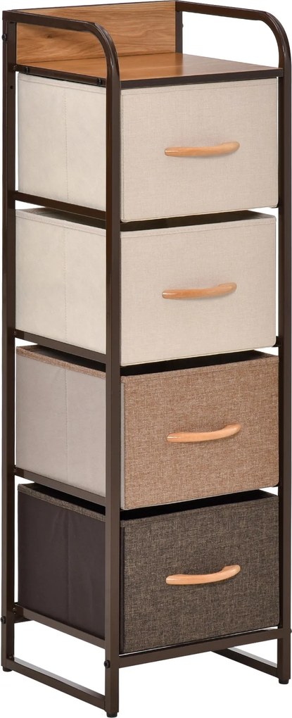 HOMCOM Szövet Komód Hálószobába 4 Hajtható Fiókkal Fából készült Tetővel és Fém Vázával Nappaliba 31x29x99 cm Több színben | Aosom