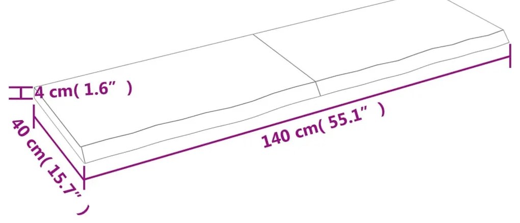 sötétbarna kezelt tömör tölgyfa fali polc 140 x 40 x (2-4) cm