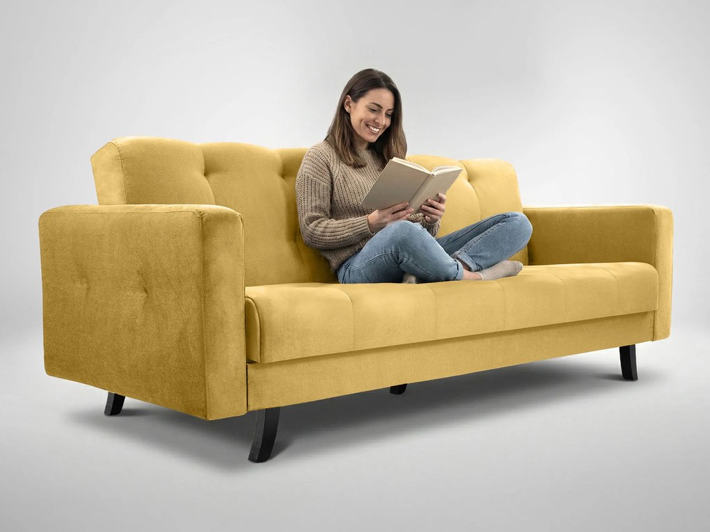 ID LISSZABON ágyazható kanapé ágyneműtartóval - sárga