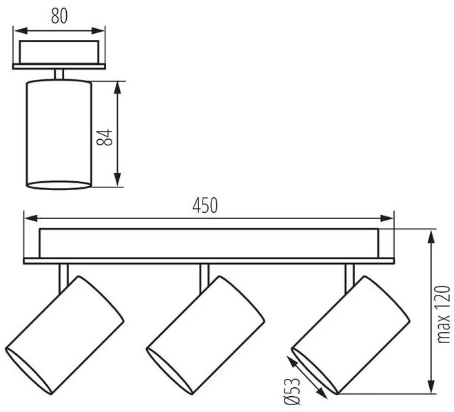 Lámpa Mennyezeti lámpatest VENETO, IP20, max. 20W, 3 x GU10, kör, fekete