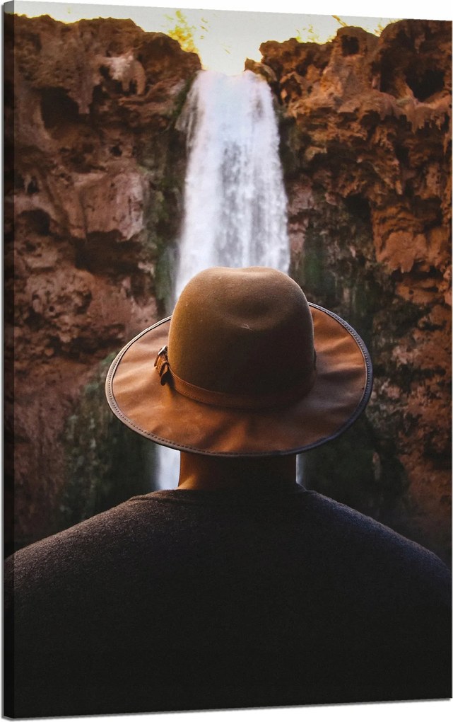 Vászonkép Emberek Vízesés Hegyek 50x80