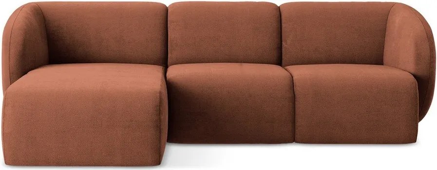 Terrakotta színű zsenília sarokkanapé (bal oldali-heverő résszel) Lani – Makamii