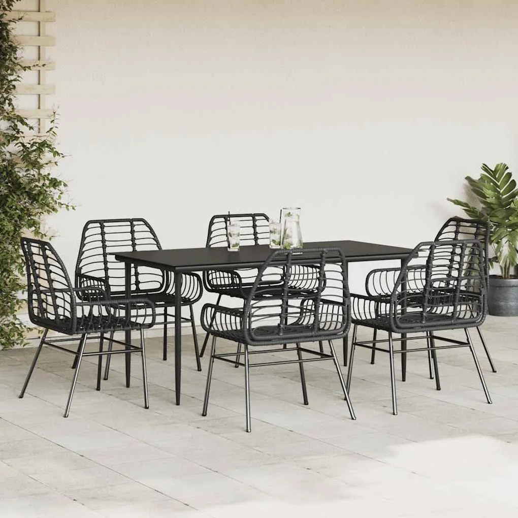 7 részes fekete polyrattan üveg kerti étkezőgarnitúra