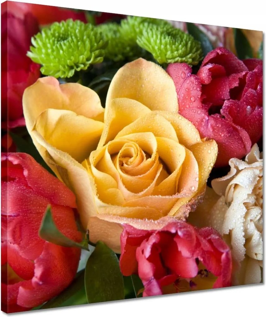 Vászonkép 40x40 Tulipáncsokor rózsával