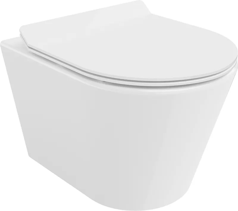 Mexen Rico Rimless WC csésze lassan záródó slim duroplaszt üléssel, fényes fehér - 30720100