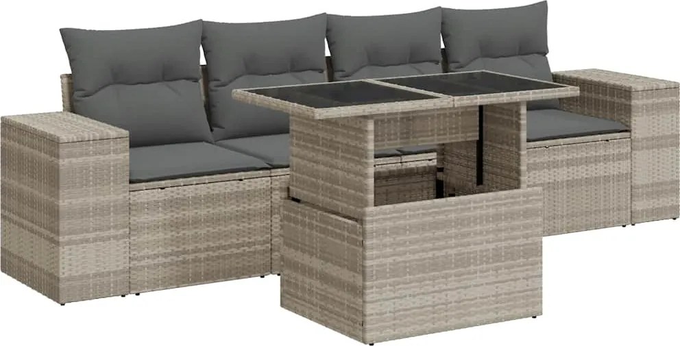 vidaXL 5 részes világosszürke polyrattan kerti ülőgarnitúra párnákkal