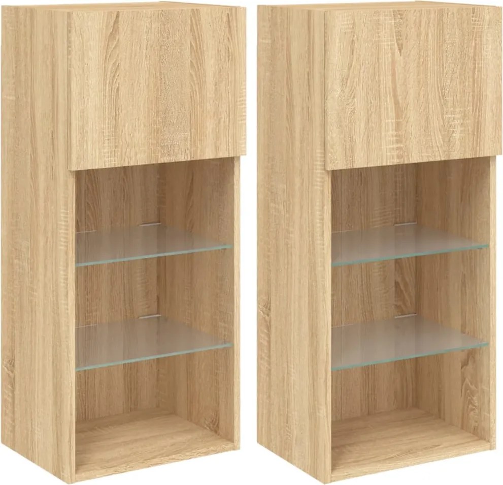 vidaXL 2 db sonoma tölgy színű TV-szekrény LED-ekkel 40,5 x 30 x 90 cm