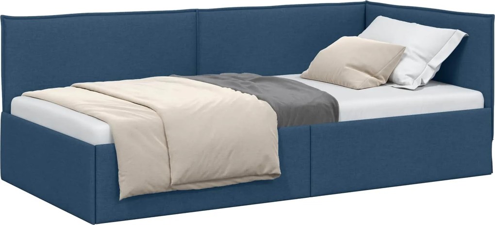 vidaXL Sarokágy keret fejtámlával Kék 90 x 190 cm szövet