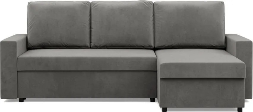 Zeus sarokkanapé, 2 ágyneműtartóval, egyenes kartámasz, bársony, univerzális oldal, hab töltet, világosszürke