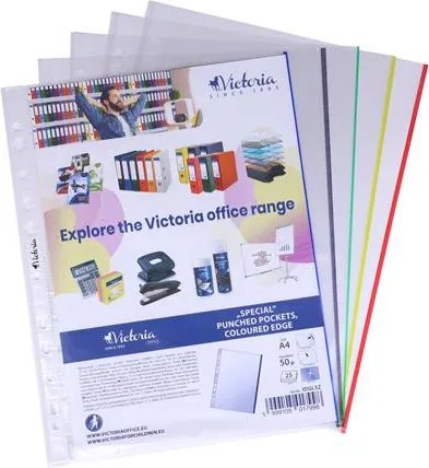 Genotherm, lefűzhető, színes szélű, A4, 50 mikron, víztiszta, VICTORIA OFFICE, vegyes színek (IDGLSZ)
