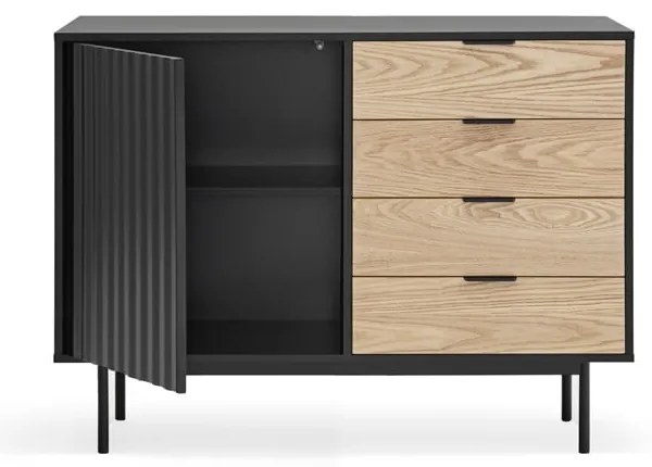 Fekete-natúr színű alacsony komód tölgyfa dekorral 108x80 cm Sierra – Teulat