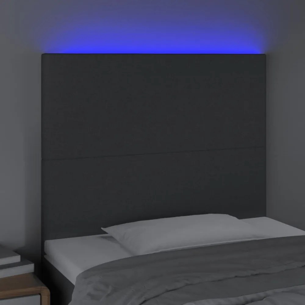 sötétszürke szövet LED-es fejtámla 100x5x118/128 cm